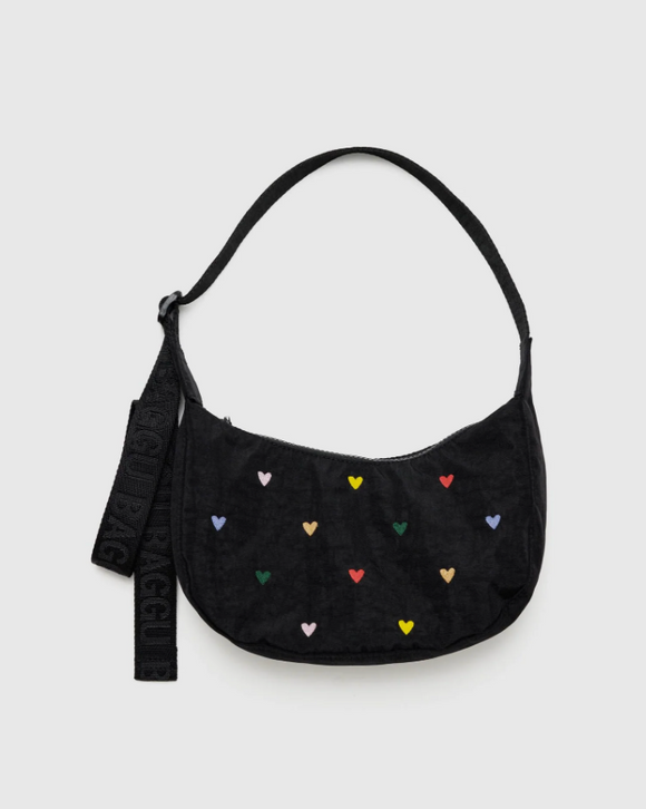 Baggu | Small Nylon Crescent Bag | Embroidered Hearts