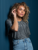 Frock Me Out | Fluted Sleeve Lurex Top | Silver