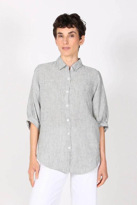 Olga de Polga | Sienna Shirt | Black Linen Stripe
