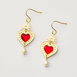Martha Jean | Sacred Heart Earrings | Gold/Red