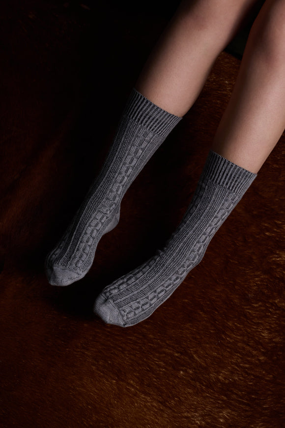 Tightology | Cable | Silver | Merino Wool Socks