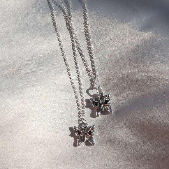 SGS Jewellery | Butterfly Sterling Silver & Garnet Necklace