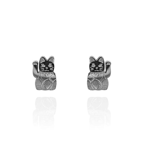 Originals Lab | Silver Lucky Cat Stud Earrings