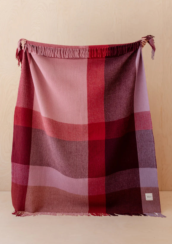 TBco | Recycled Wool Blanket in Burgundy Waffle Block Check