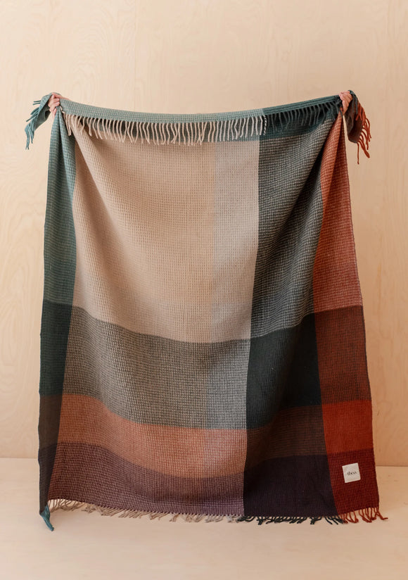 TBco | Recycled Wool Blanket in Green Waffle Block