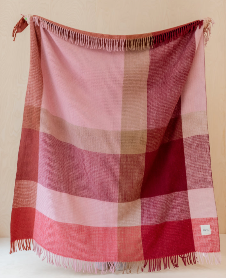 TBco | Recycled Wool Blanket in Berry Waffle Block Check