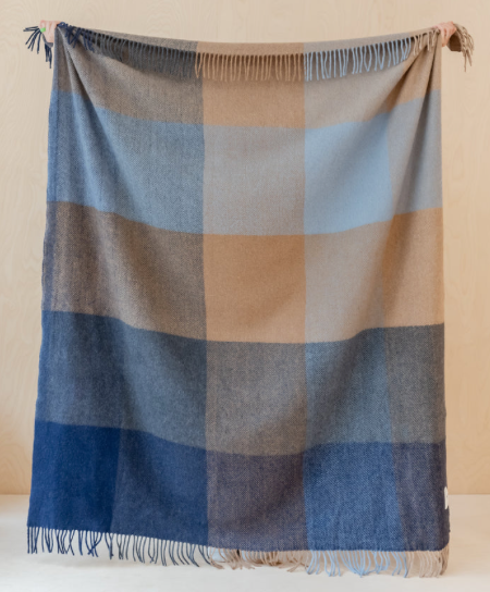 TBco | Recycled Wool Blanket | Blue Herringbone Block Check