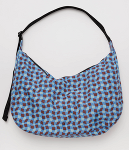 Baggu | Medium Nylon Crescent Bag | Wavy Gingham Blue