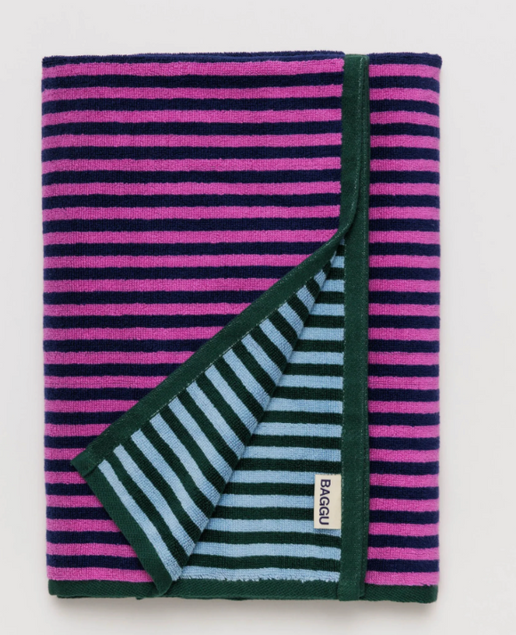 Baggu | Bath Towel | Pink Green Lady Stripe