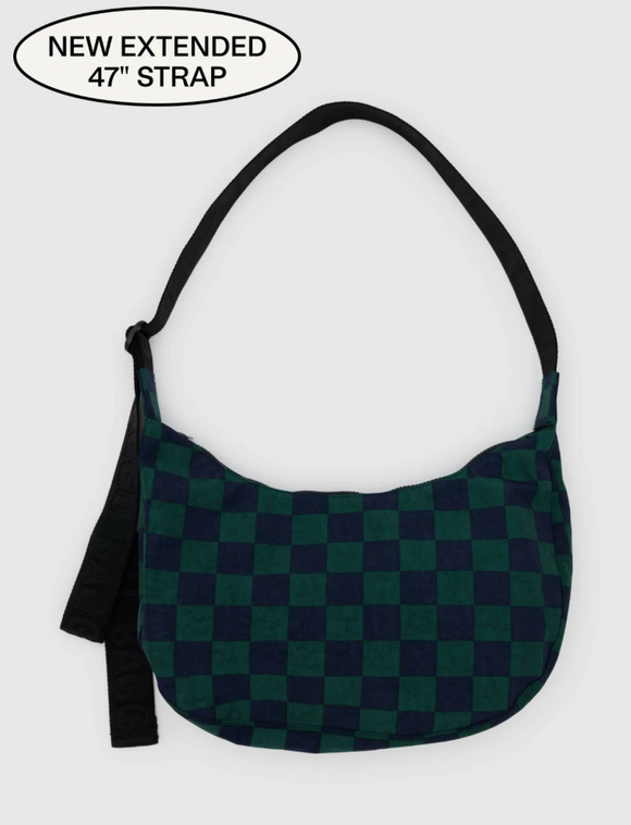 Baggu | Medium Nylon Crescent Bag| Navy Green Check