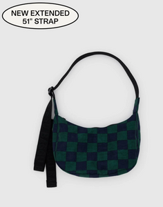 Baggu | Small Nylon Crescent Bag | Navy Green Check