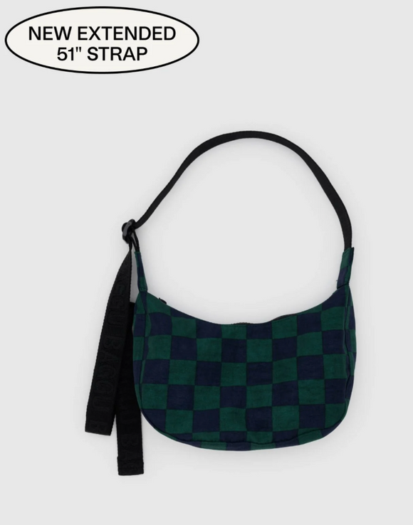 Baggu | Small Nylon Crescent Bag | Navy Green Check