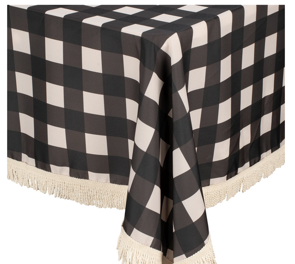 Kollab | Fringed Tablecloth | Black + White Check