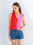 Frock Me Out | Red + Pink Sleeveless V-Neck Top