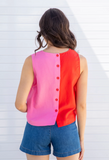 Frock Me Out | Red + Pink Sleeveless V-Neck Top