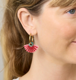 Martha Jean | Silver Princess Huggie Earrings | Pink + Green