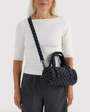 Baggu | Small Nylon Duffle Bag | Black and Sky Blue Micro Dot
