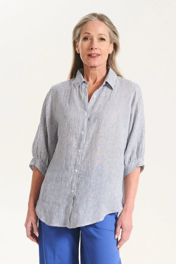 Olga de Polga | Sienna Shirt | Blue Linen Stripe