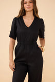 Frock Me Out | Black V Neck Sleevie Wonder Jumpsuit