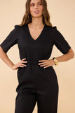 Frock Me Out | Black V Neck Sleevie Wonder Jumpsuit