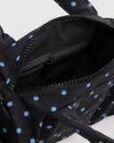 Baggu | Small Nylon Duffle Bag | Black and Sky Blue Micro Dot
