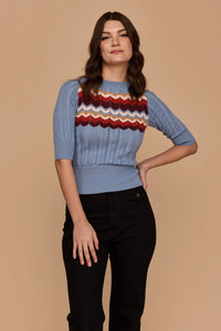 Frock Me Out | Zig Zag Elbow Knit | Dusty Blue