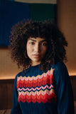Frock Me Out | Zig Zag Cotton Cashmere Pointelle Knit Jumper | Navy