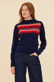 Frock Me Out | Zig Zag Cotton Cashmere Pointelle Knit Jumper | Navy