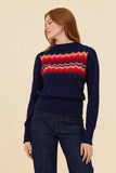 Frock Me Out | Zig Zag Cotton Cashmere Pointelle Knit Jumper | Navy
