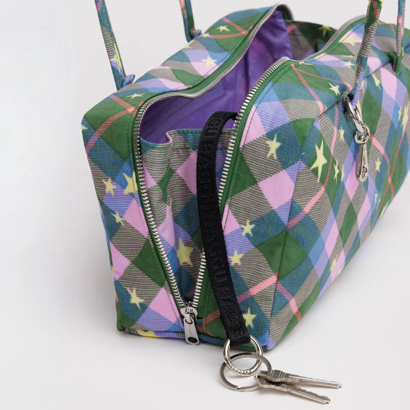 Baggu | Nylon Bowler Bag | Green Star Plaid