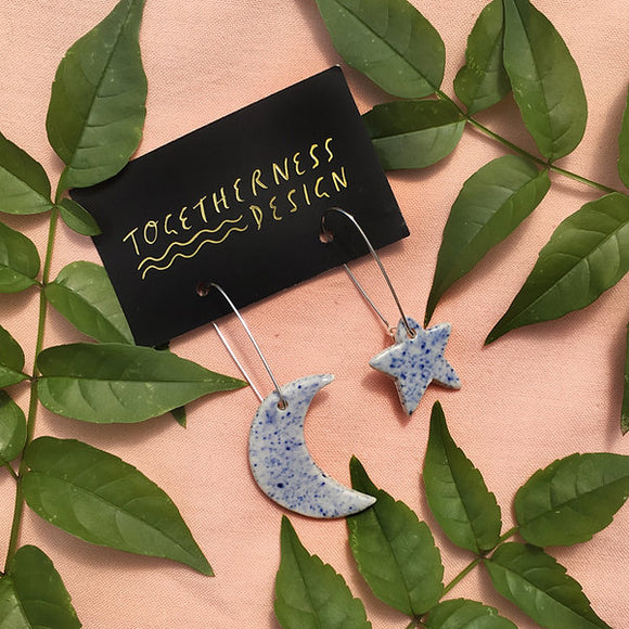 Togetherness | Moon & Star Ceramic Earrings