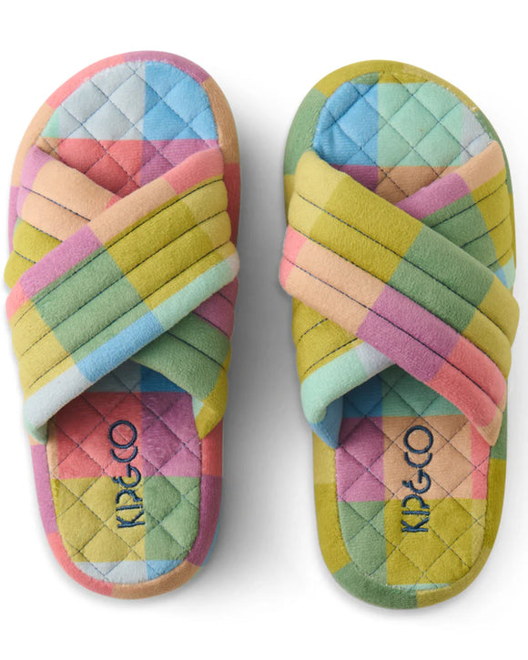Kip & Co | Quilted Velvet Adult Slippers | Florida Tartan