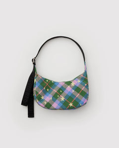 Baggu | Small Nylon Crescent Bag | Green Star Plaid