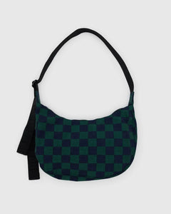 Baggu | Medium Nylon Crescent | Navy Green Check