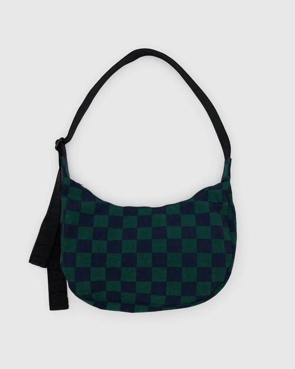 Baggu | Medium Nylon Crescent | Navy Green Check