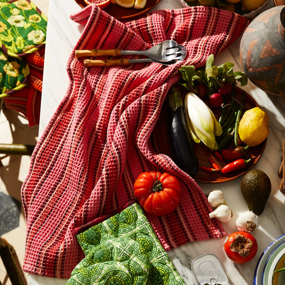 Sage x Clare | Selene Stripe Tea Towel | Hibiscus