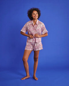 Kip & Co | Organic Cotton Short Sleeve Shirt & Short Pyjama Set | Balmy Palmy
