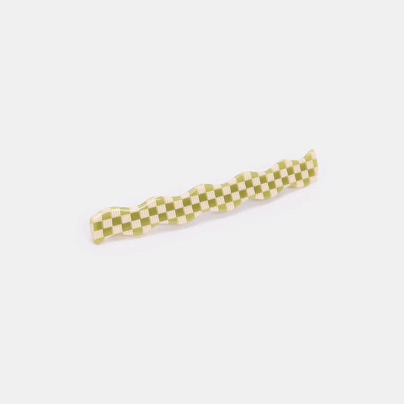 Chunks | Skinny Wave Barrette in Olive Check