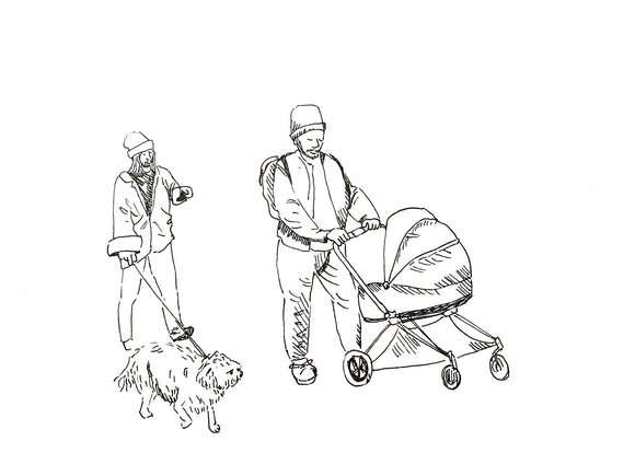 24. Walking dog and pram