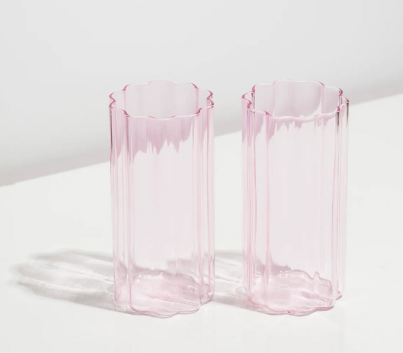 Fazeek | Two Set Wave Highball Glasses, Pink