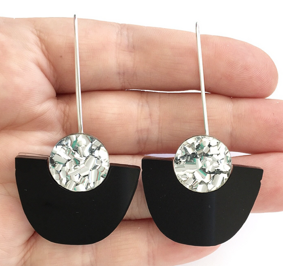 Each To Own | See Saw Earring | Black + Silver Confetti